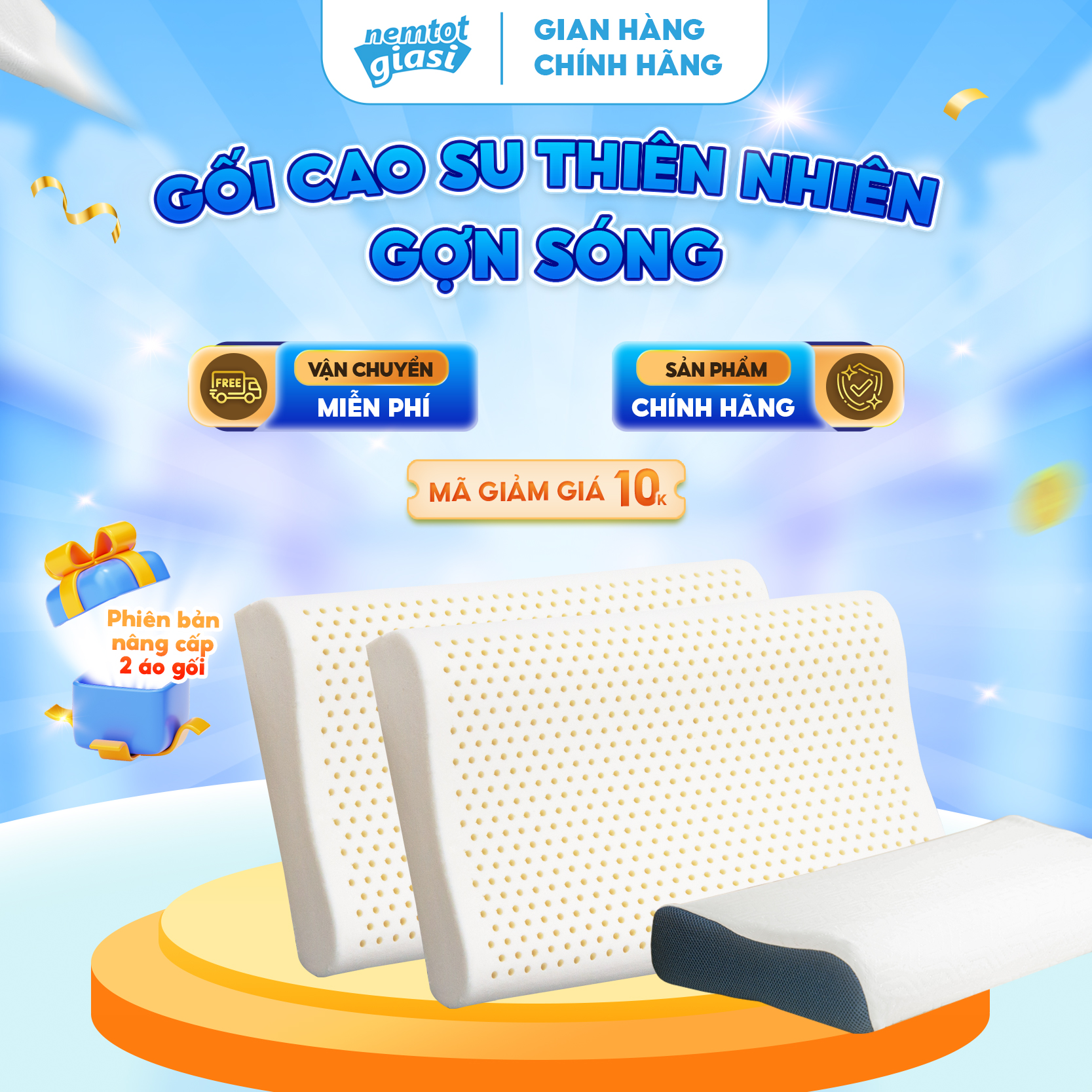 Sản phẩm bán chạy Nệm Tốt Giá Sỉ Gối Cao Su Thiên Nhiên Gợn Sóng