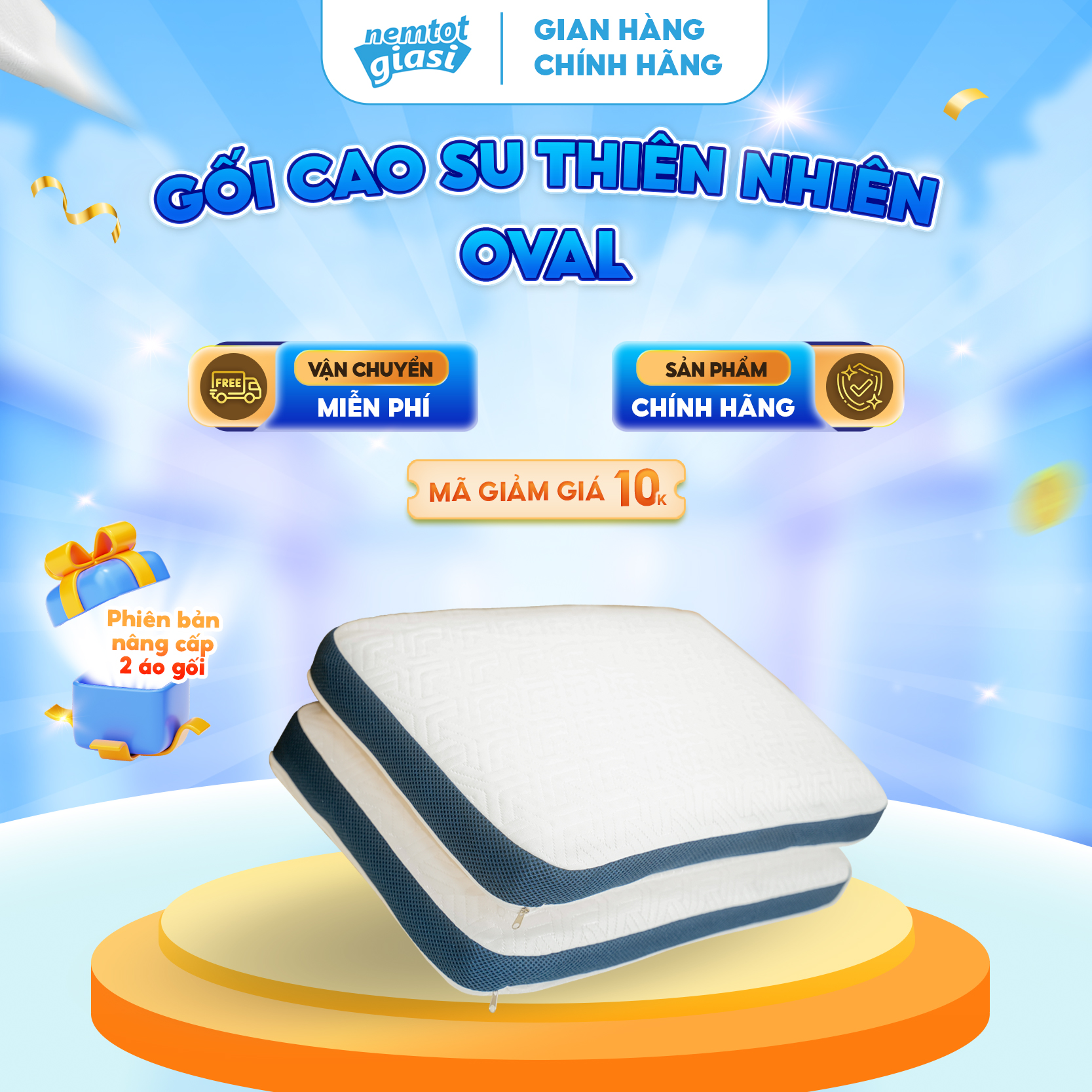 Sản phẩm bán chạy Nệm Tốt Giá Sỉ Gối Cao Su Thiên Nhiên Oval