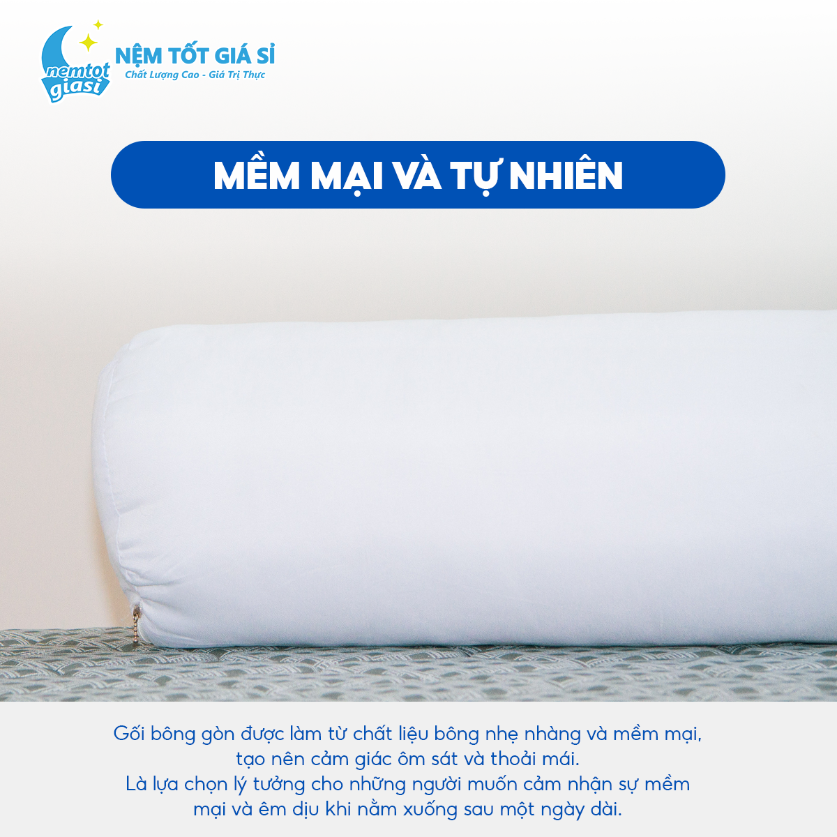 Nệm Tốt Giá Sỉ - Gối Ôm Bông Gòn Ép Hơi Á Châu Kích Thước 35x100cm 0