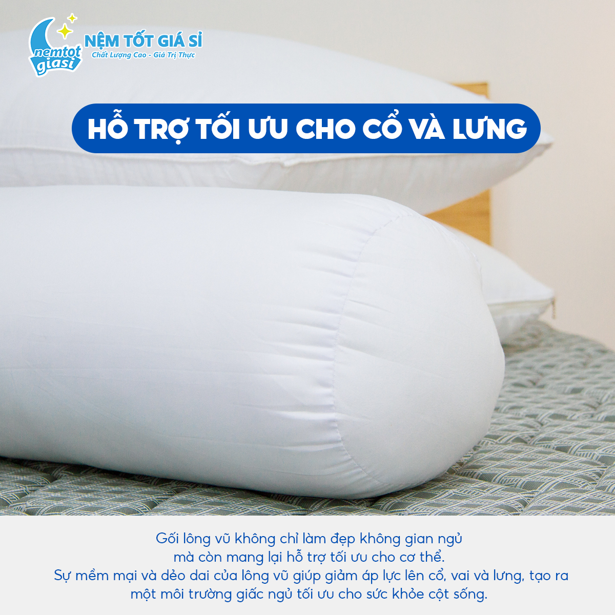 Nệm Tốt Giá Sỉ - Gối Ôm Bông Gòn Ép Hơi Á Châu Kích Thước 35x100cm 1