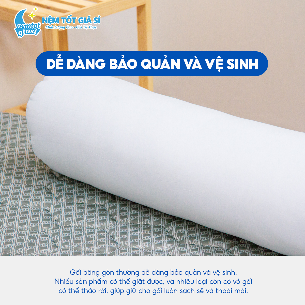 Nệm Tốt Giá Sỉ - Gối Ôm Bông Gòn Ép Hơi Á Châu Kích Thước 35x100cm 2