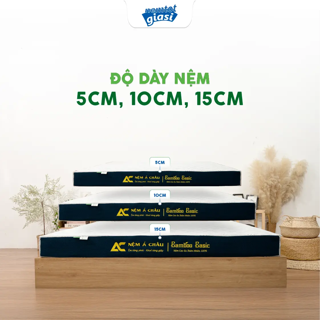 Nệm Tốt Giá Sỉ - Nệm Cao Su Thiên Nhiên Bamboo Basic 10