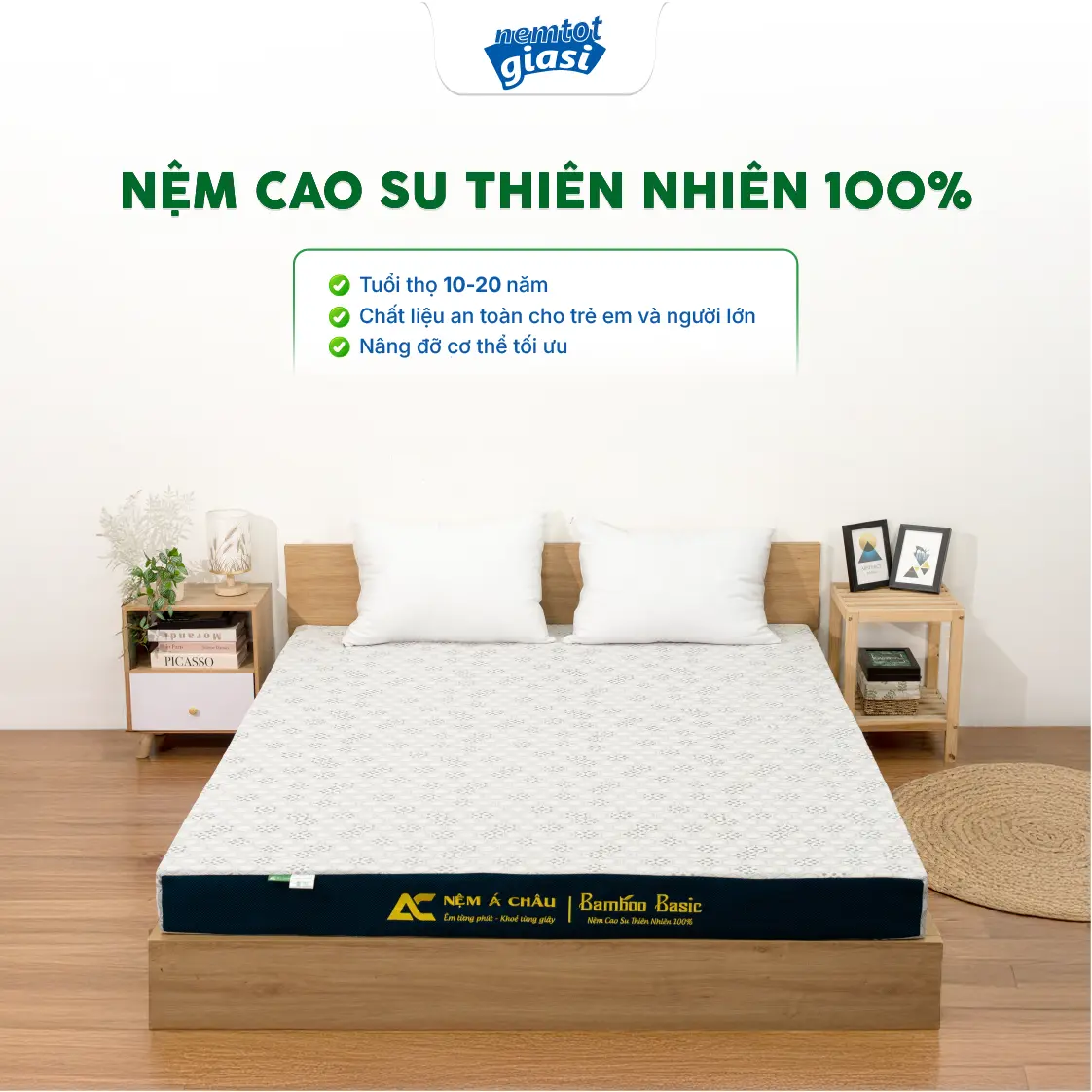Nệm Tốt Giá Sỉ - Nệm Cao Su Thiên Nhiên Bamboo Basic 0