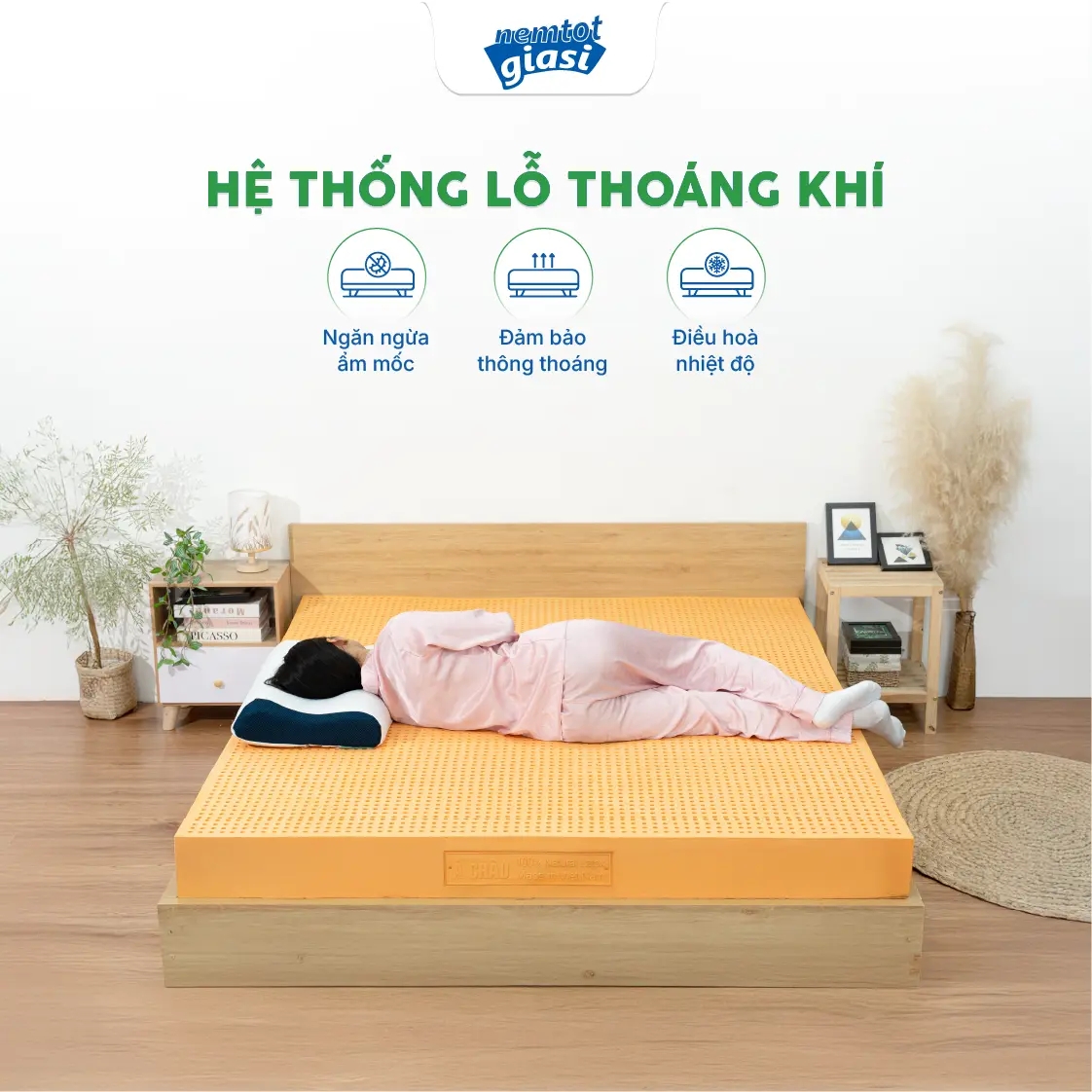 Nệm Tốt Giá Sỉ - Nệm Cao Su Thiên Nhiên Bamboo Basic 1